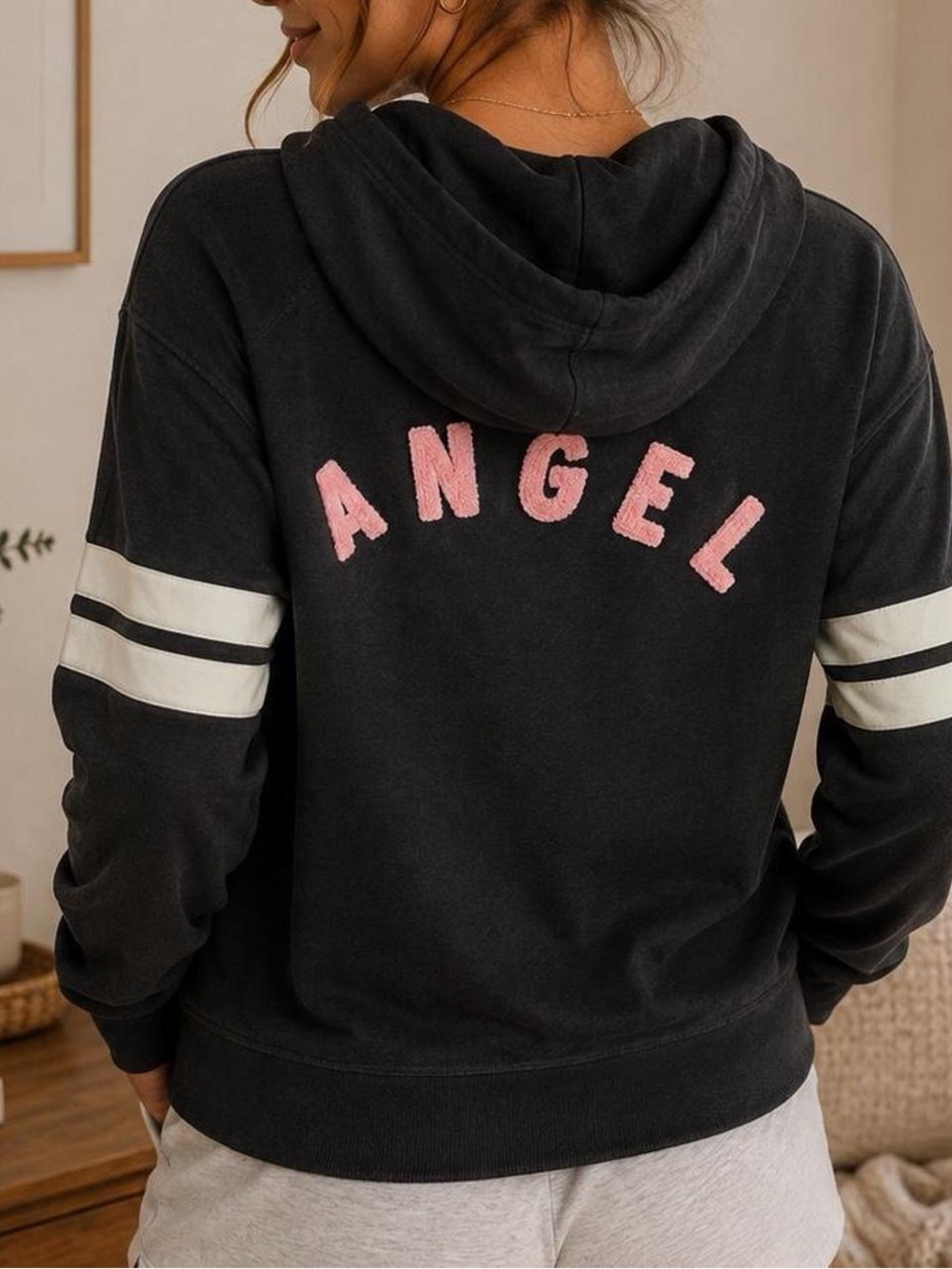 Victoria’s Secret Angel Gray Striped Zip Hoodie Medium